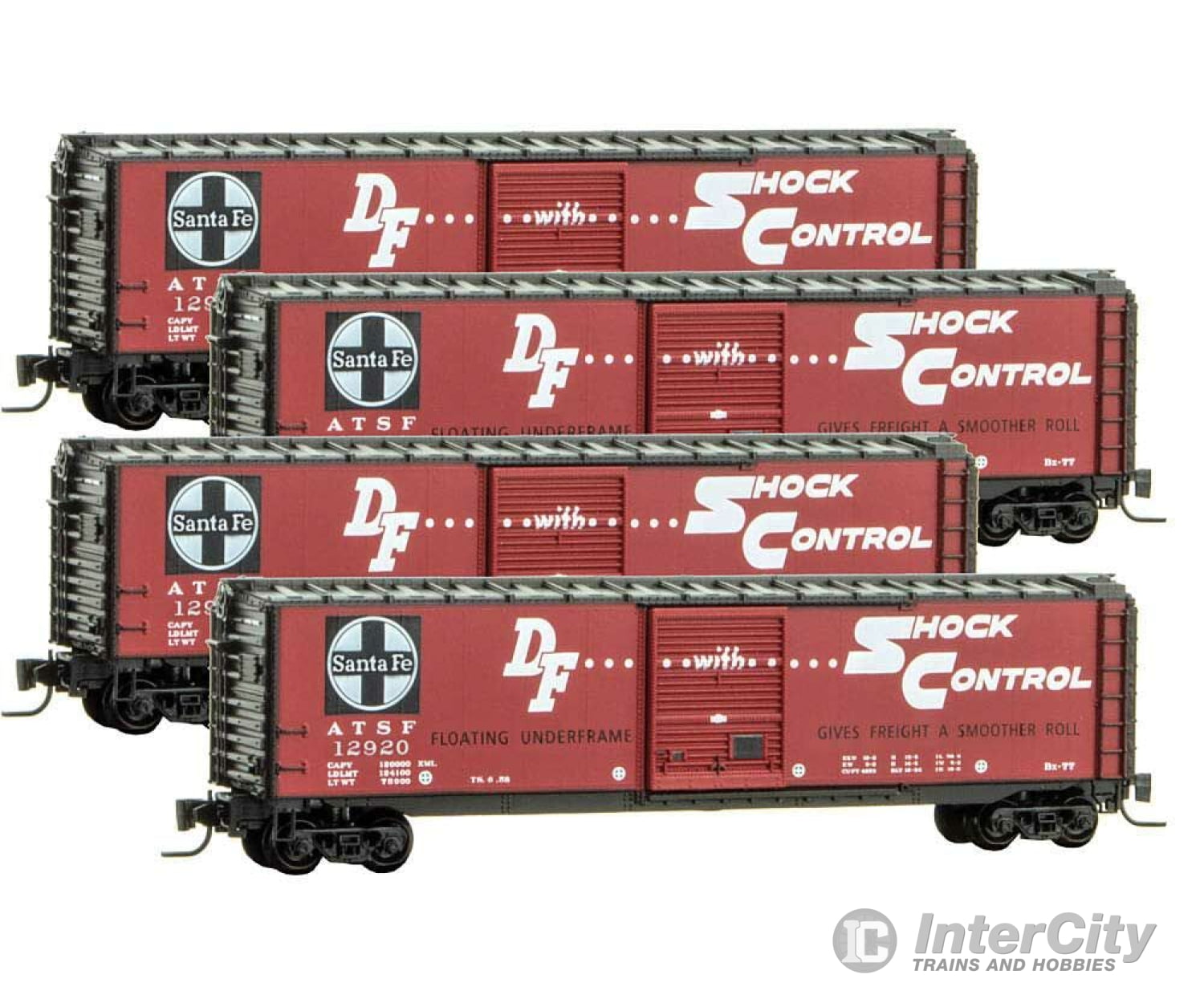 Micro Trains Z 99400107 50 Single-Door Boxcar 4-Pack - Ready To Run -- Santa Fe 12920 12956 12973