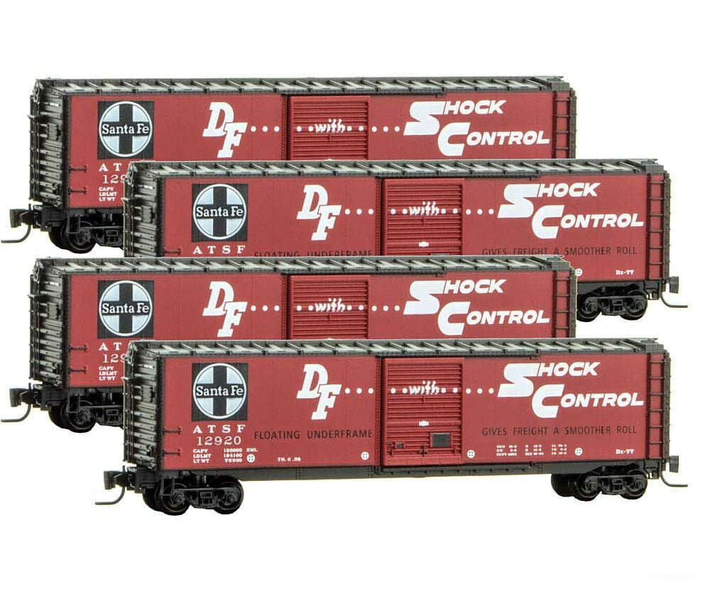 Micro Trains Z 99400107 50 Single-Door Boxcar 4-Pack - Ready To Run -- Santa Fe 12920 12956 12973