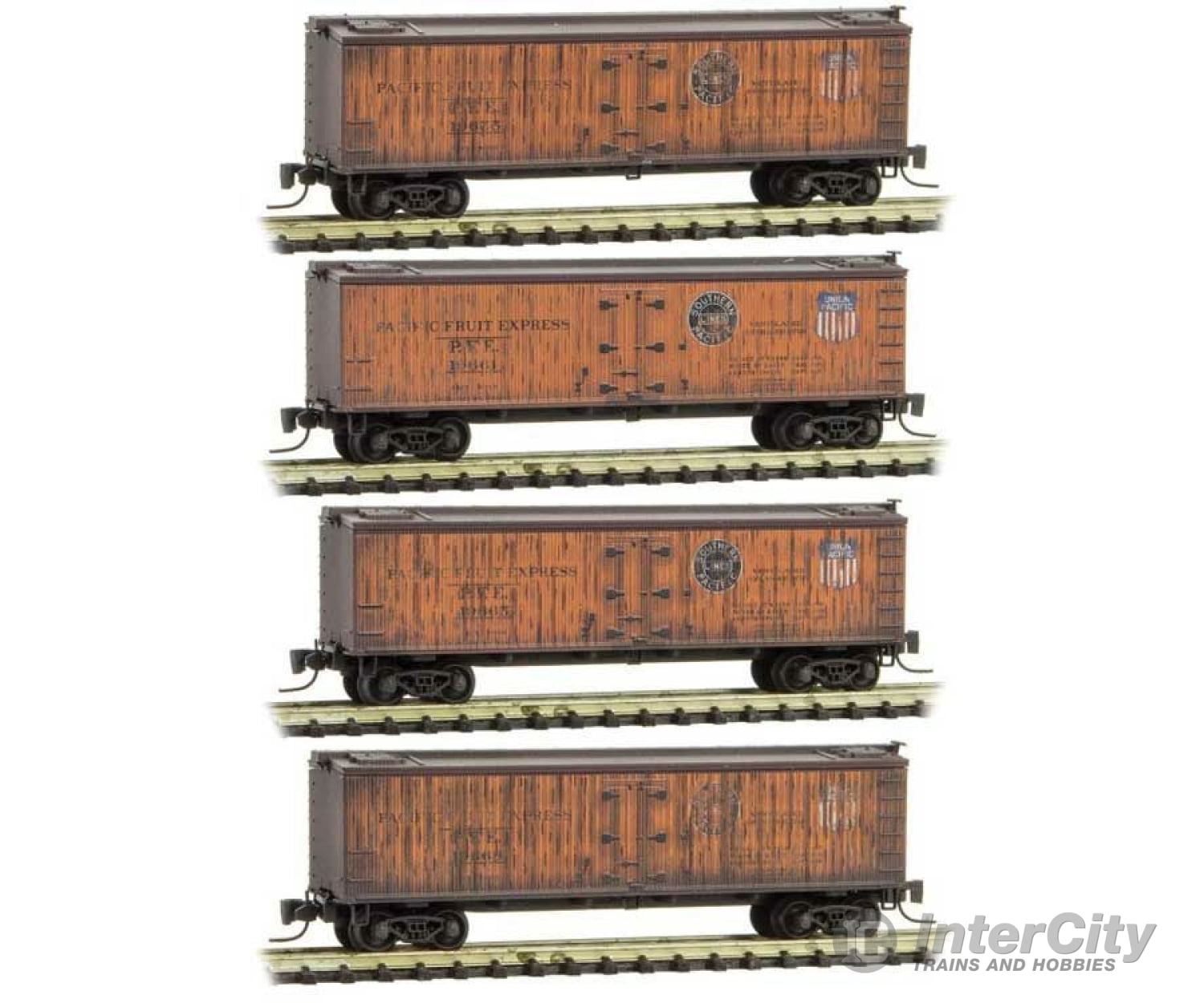 Micro Trains Z 99405180 40 Wood-Sheathed Ice Reefer 4-Pack - Ready To Run -- Pacific Fruit Express