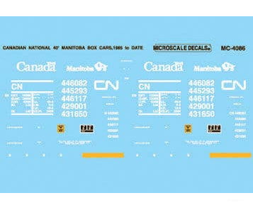 Microscale HO 4086 Canadian National - CN - Mini-Cal ’Manitoba’ 40’ Boxcars (1985+) - Decals