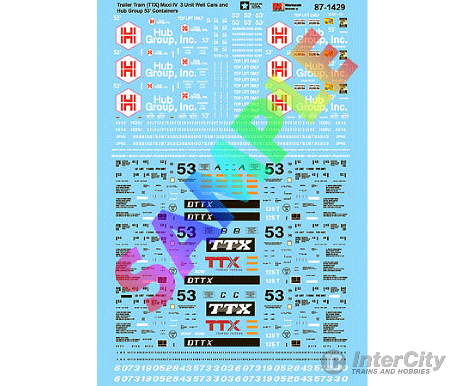 Microscale Ho 871429 Railroad Decal Set -- Trailer Train Ttx Maxi Iv Well Cars & 53’ Hub Group