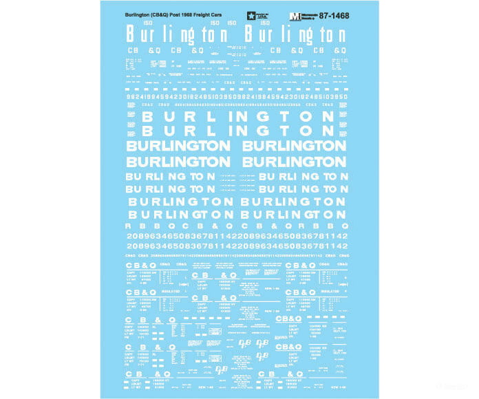 Microscale Ho 871468 Railroad Decal Set -- Chicago Burlington & Quincy Post-1968 Freight Cars Decals
