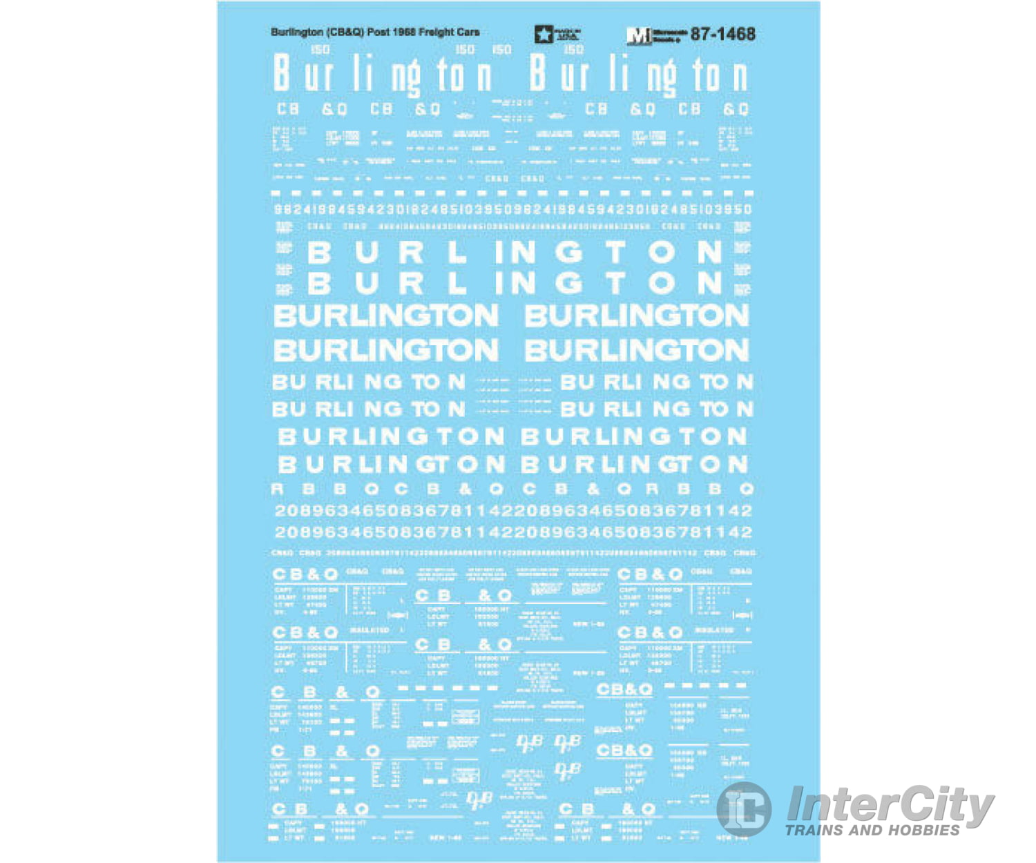 Microscale Ho 871468 Railroad Decal Set -- Chicago Burlington & Quincy Post-1968 Freight Cars Decals