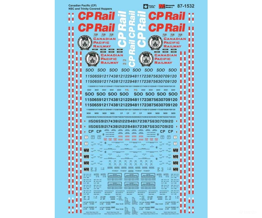 Microscale Ho 871532 Railroad Decal Set -- Canadian Pacific Nsc And Trinity Covered Hoppers Decals