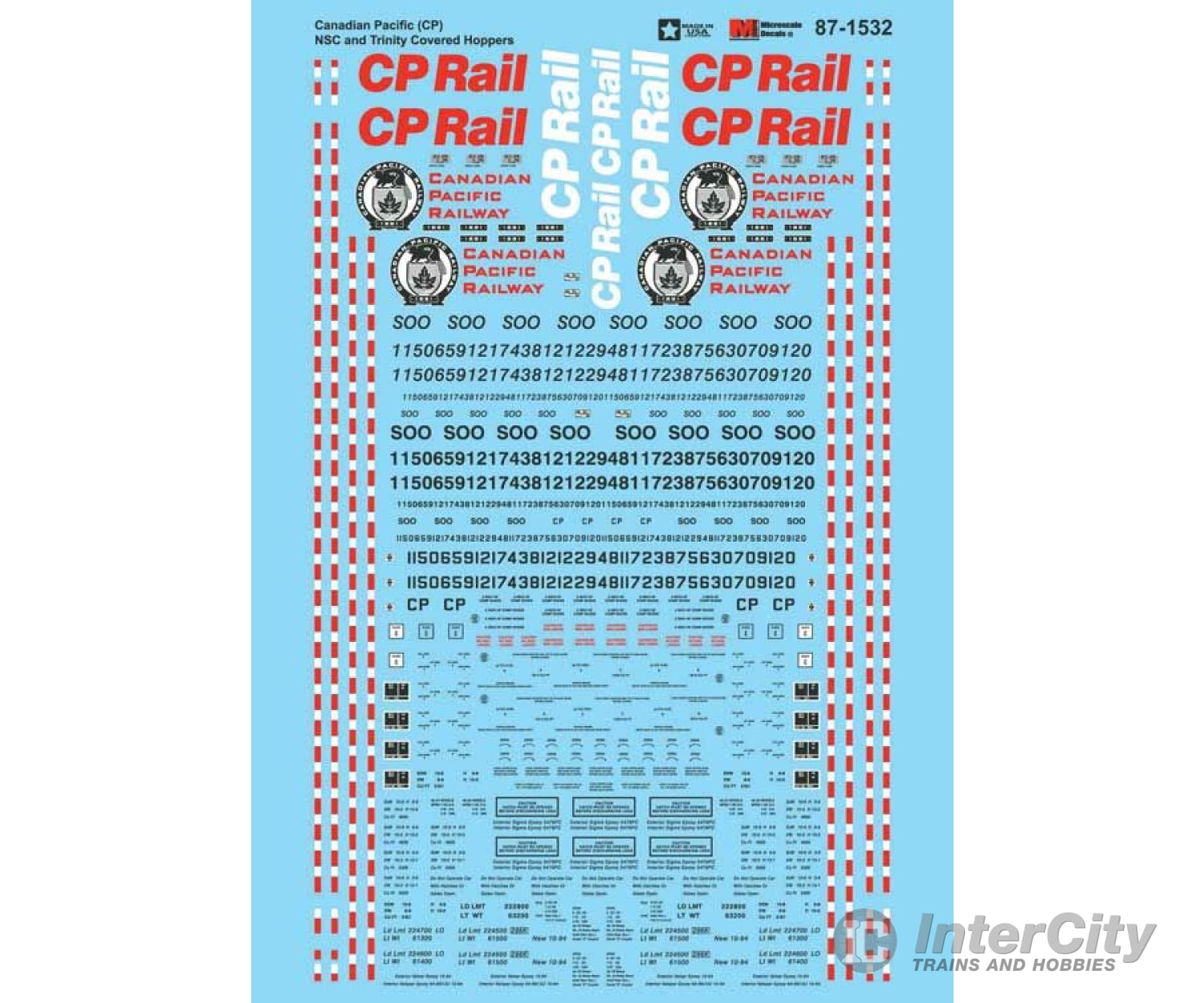 Microscale Ho 871532 Railroad Decal Set -- Canadian Pacific Nsc And Trinity Covered Hoppers Decals