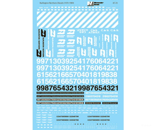 Microscale HO 8725 Burlington Northern BN - Diesel Locomotives (green black) 1970-1989 Decals