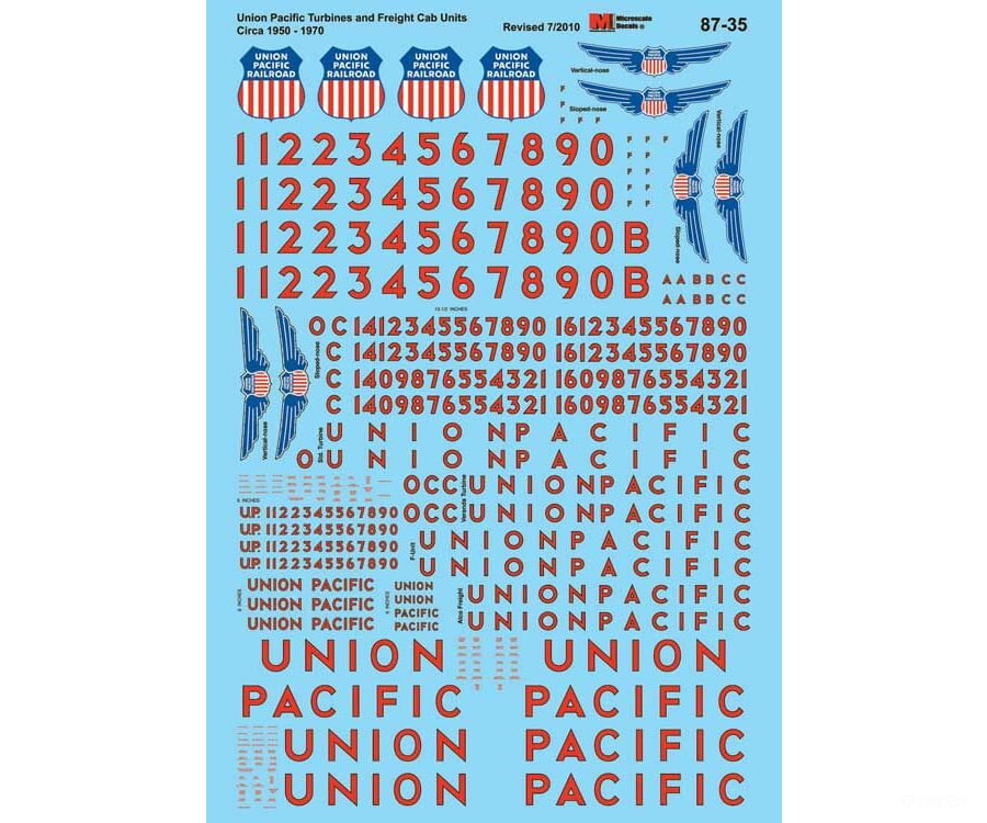Microscale Ho 8735 Union Pacific - Up -- Diesel & Turbine Locomotives (Gray Yellow) 1960-1980 Decals