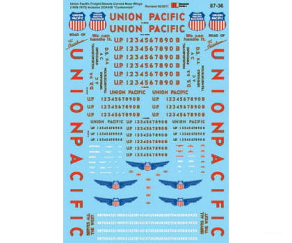 Microscale Ho 8736 Union Pacific - Up -- Freight Diesels (Centennial Curved Wings) 1959-1975 Decals