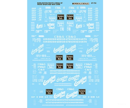 Microscale HO 87734 Chicago Burlington & Quincy - CB&Q - 40’ Wood-Sheathed Boxcars 1915-1970 - Decals