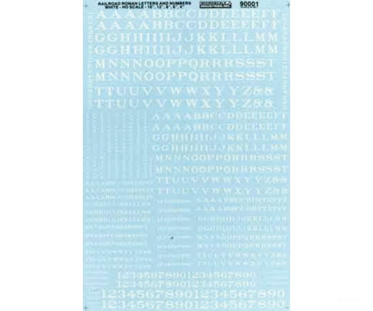 Microscale Ho 90001 Alphabets & Numbers - Railroad Roman -- White Decals