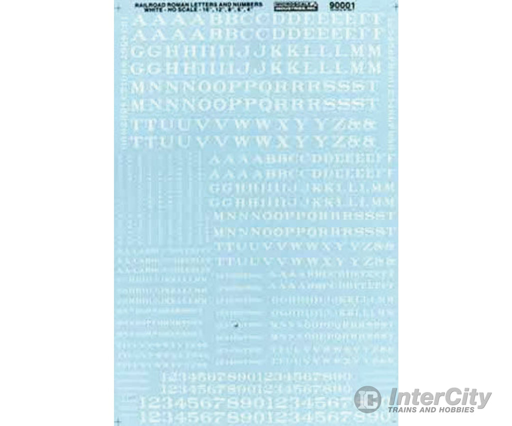 Microscale Ho 90001 Alphabets & Numbers - Railroad Roman -- White Decals