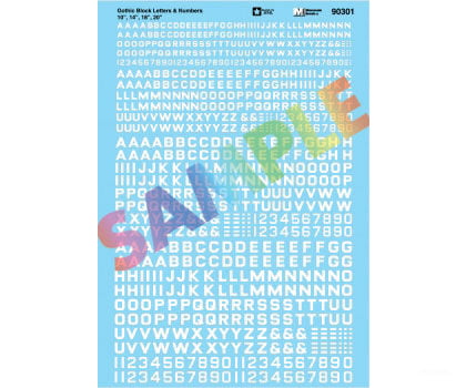 Microscale Ho 90301 Alphabet & Number Decal Set -- Gothic Block (White) 10’ 14’ 18’ 20’ Decals