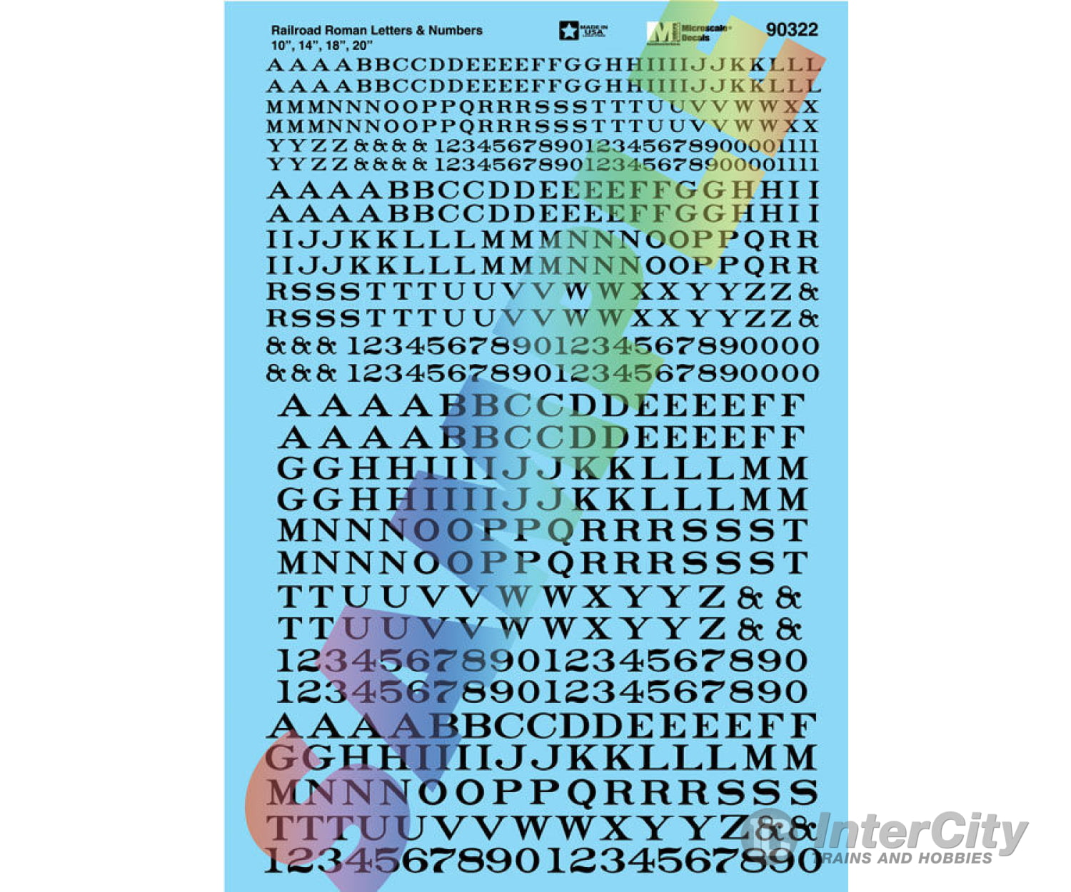 Microscale Ho 90322 Alphabet Decal Set -- Railroad Roman Letters & Numbers 10 14 18 20’ (Black)