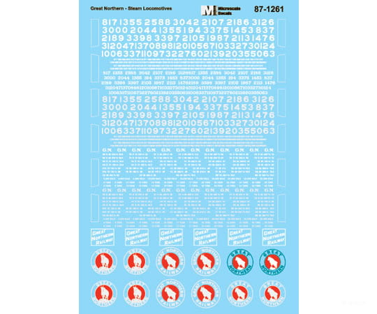 Microscale N 601261 Great Northern - GN - Steam Locomotives (Silver White Lettering) - Decals