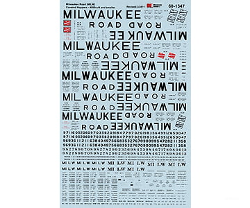 Microscale N 601347 Railroad Decal Set -- Milwaukee Road 4000 Cubic Foot & Smaller Covered Hoppers