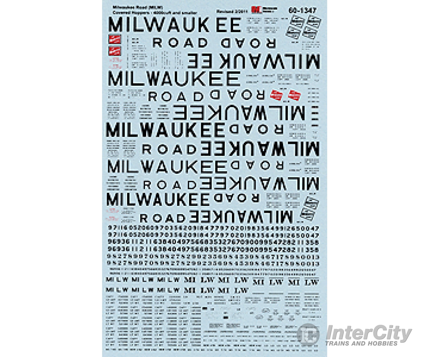 Microscale N 601347 Railroad Decal Set -- Milwaukee Road 4000 Cubic Foot & Smaller Covered Hoppers