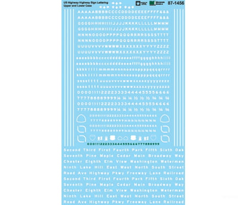 Microscale N 601456 Highway Sign Decal Set -- Us Lettering Upper & Lower Case Decals