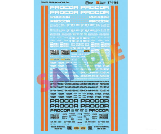Microscale N 601466 Railroad Decal Set -- Various Procor Prox Tank Cars Decals