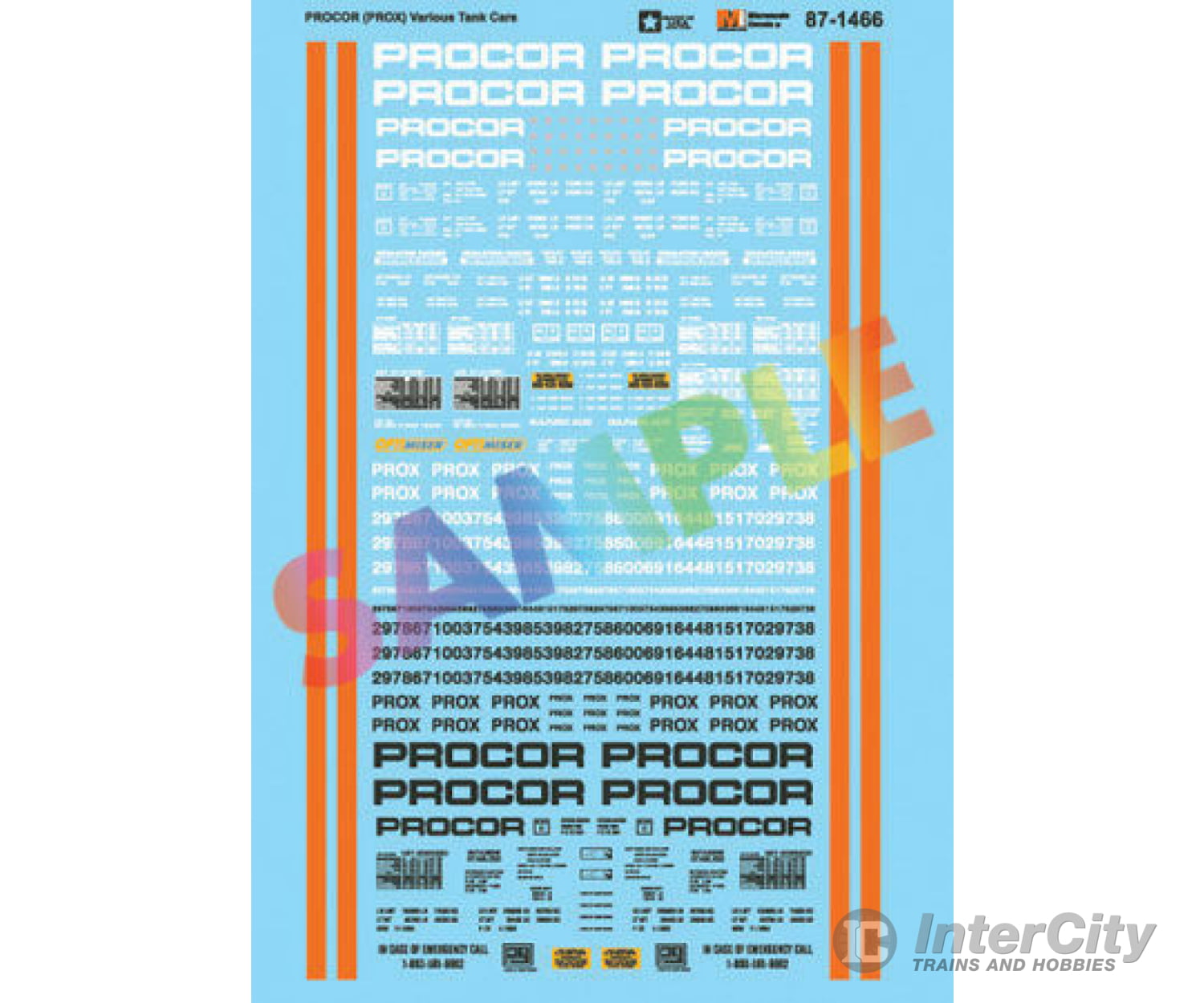 Microscale N 601466 Railroad Decal Set -- Various Procor Prox Tank Cars Decals