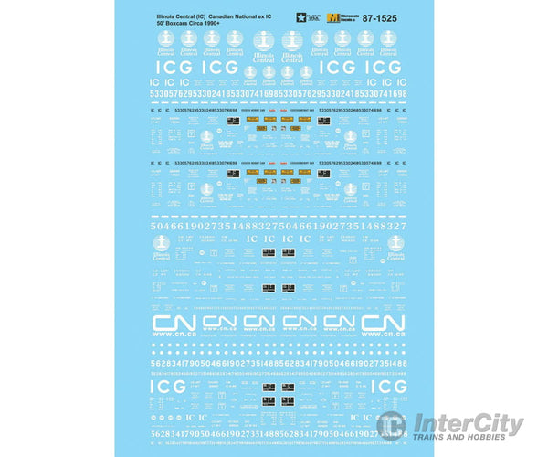 Microscale N 601525 Railroad Decal Set -- Canadian National Ex-Illinois Central Ic 50’ Boxcars