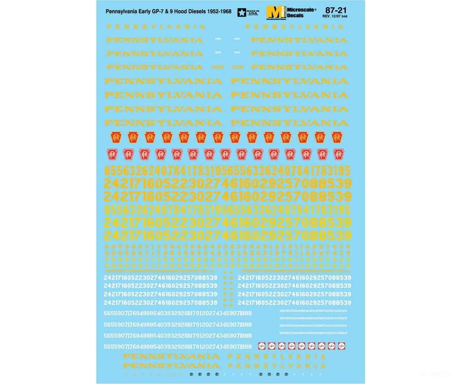 Microscale N 6021 Railroad Decal Set - Prr -- Hood Unit Diesels 1937-1968 Decals