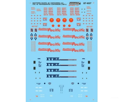 Microscale N 60657 Railroad Decal Set - Itel/Sp 48’ Reefer (Itel) 1990/48’ Container (Sp) 1990