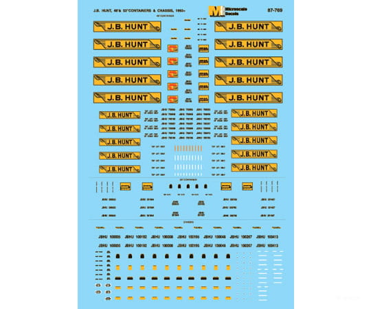 Microscale N 60769 Railroad Decal Set - J.B. Hunt - 48 & 53’ Container & Chassis 1993+ Decals