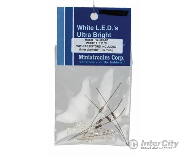 Miniatronics Corp. 1250005 White Led - Ultra Bright 5Mm 3-4V Dc 5 Pack With Resistors Lights &