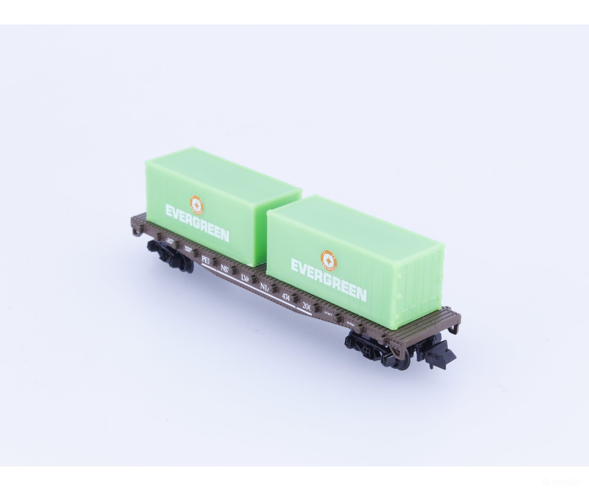 Model Power 4003 N 50’ Flat Car with 2 Evergreen Containers Pennsylvania (PRR) 474200 Freight Cars
