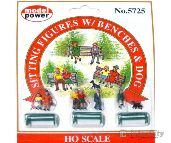 Model Power HO 5725 Passengers pkg(6) - Sitting w/Benches & Dog Figures