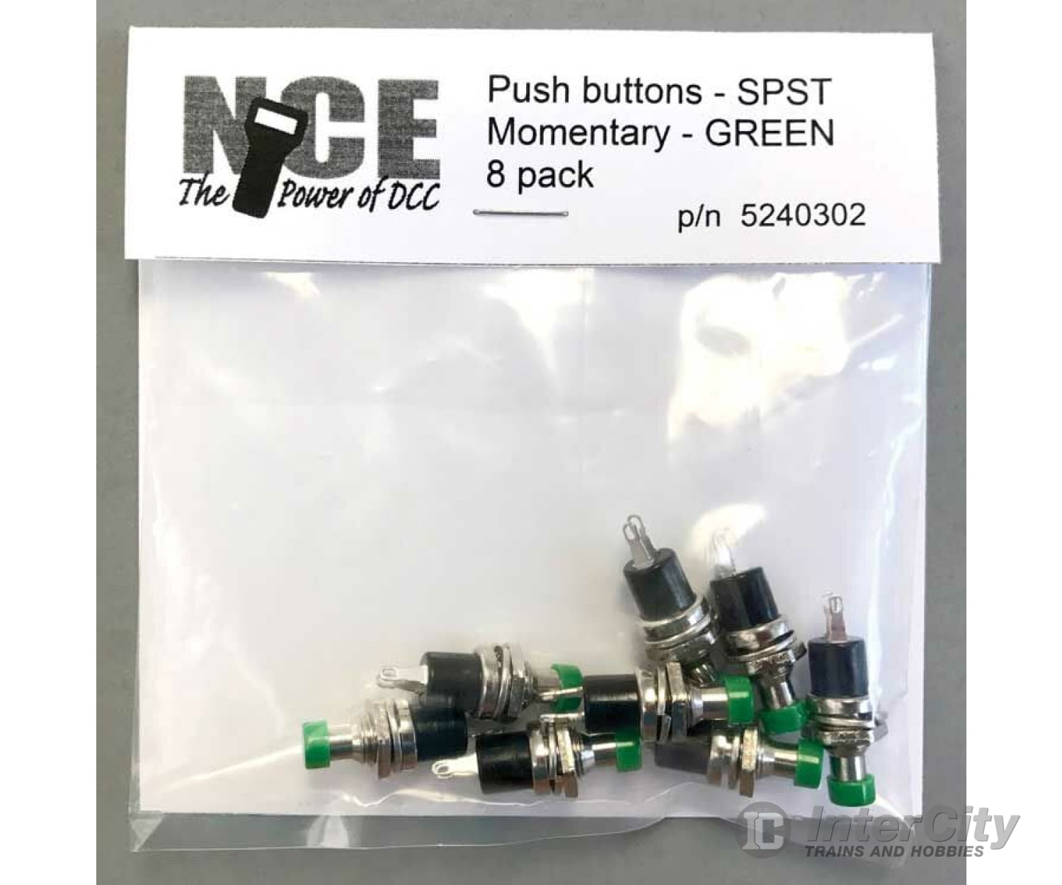 Nce 302 Btn8 Momentary Spst Normally Open Pushbutton Switch 8-Pack -- Green Lights & Electronics