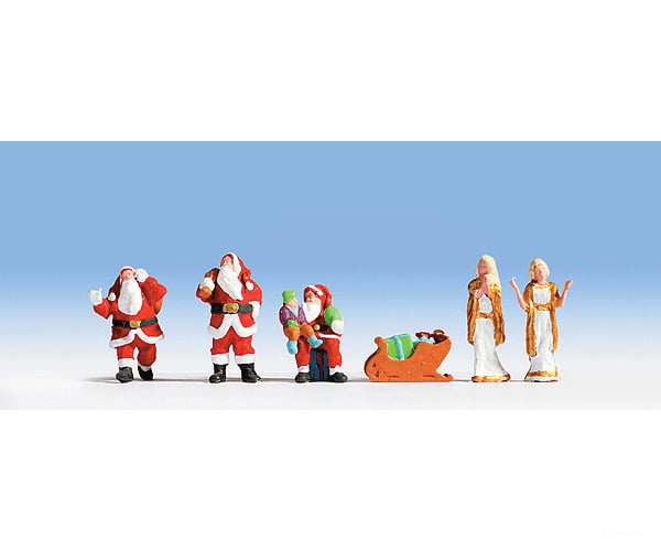 Noch Ho 15920 Christmas Figures -- 3 Santas Child On Knee 2 Helpers & Sleigh