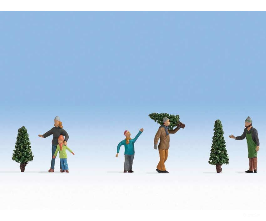Noch Ho 15927 Christmas Tree Lot Figures -- 5 People 3 Trees