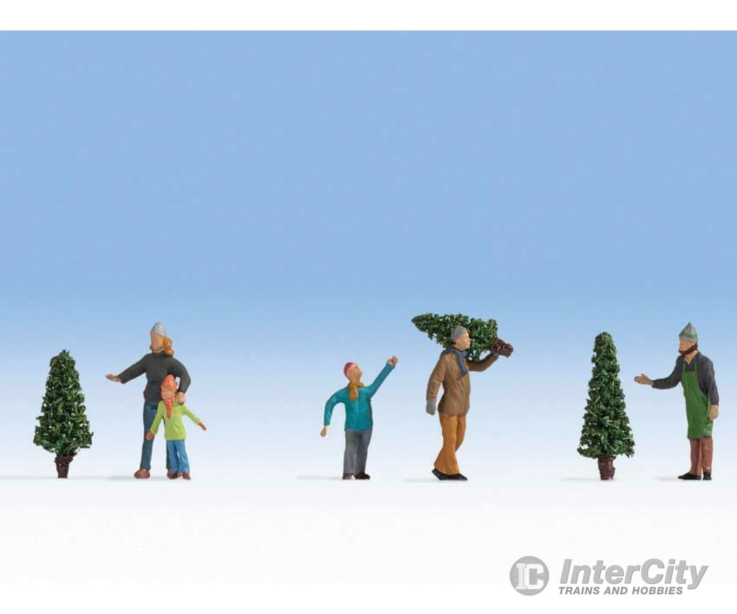 Noch Ho 15927 Christmas Tree Lot Figures -- 5 People 3 Trees