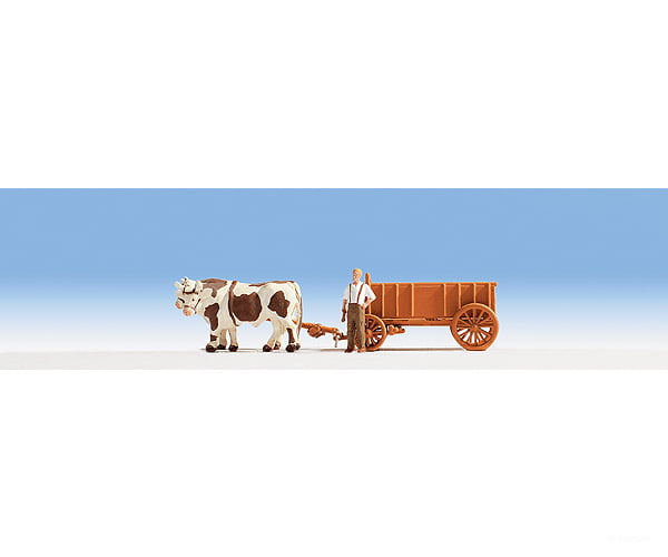 Noch Ho 16704 Ox Cart - Box Wagon W/2 Oxen & 1 Standing Figure Cars Trucks