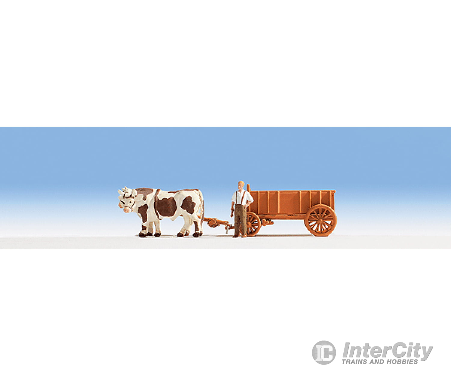 Noch Ho 16704 Ox Cart - Box Wagon W/2 Oxen & 1 Standing Figure Cars Trucks