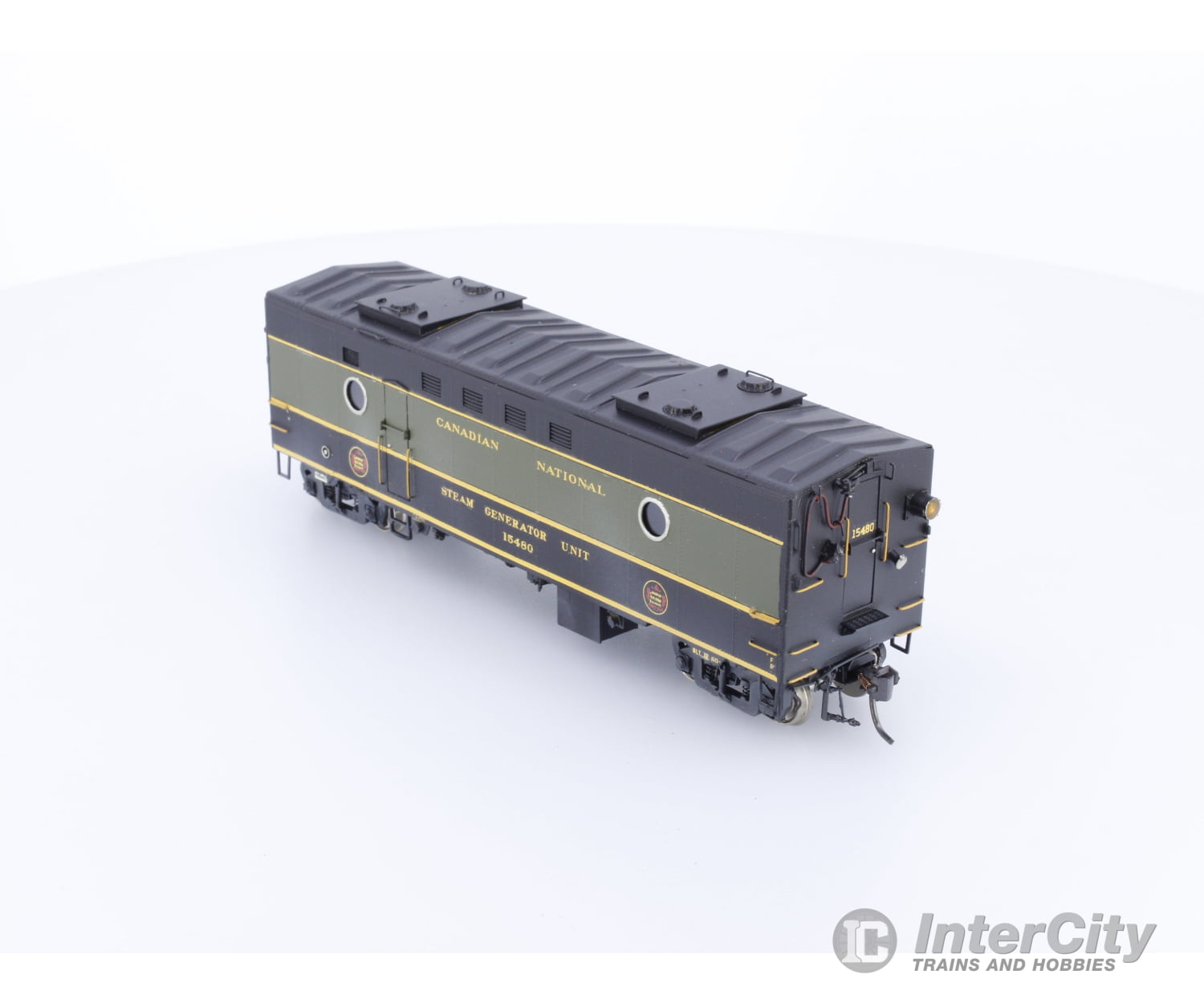 Overland OMI-3102 HO Brass Steam Heater Car 1952 Era Painted Black and Green Canadian National (CN) 15480 Passenger Cars