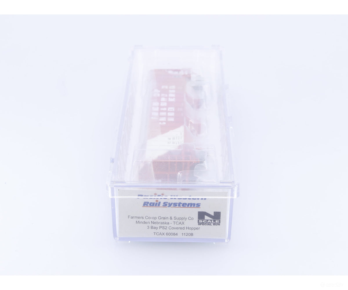 Pacific Western Rail Systems 1120B N 3 Bay PS2 Covered Hopper Farmers Co-op (TCAX) 60084 - Freight Cars