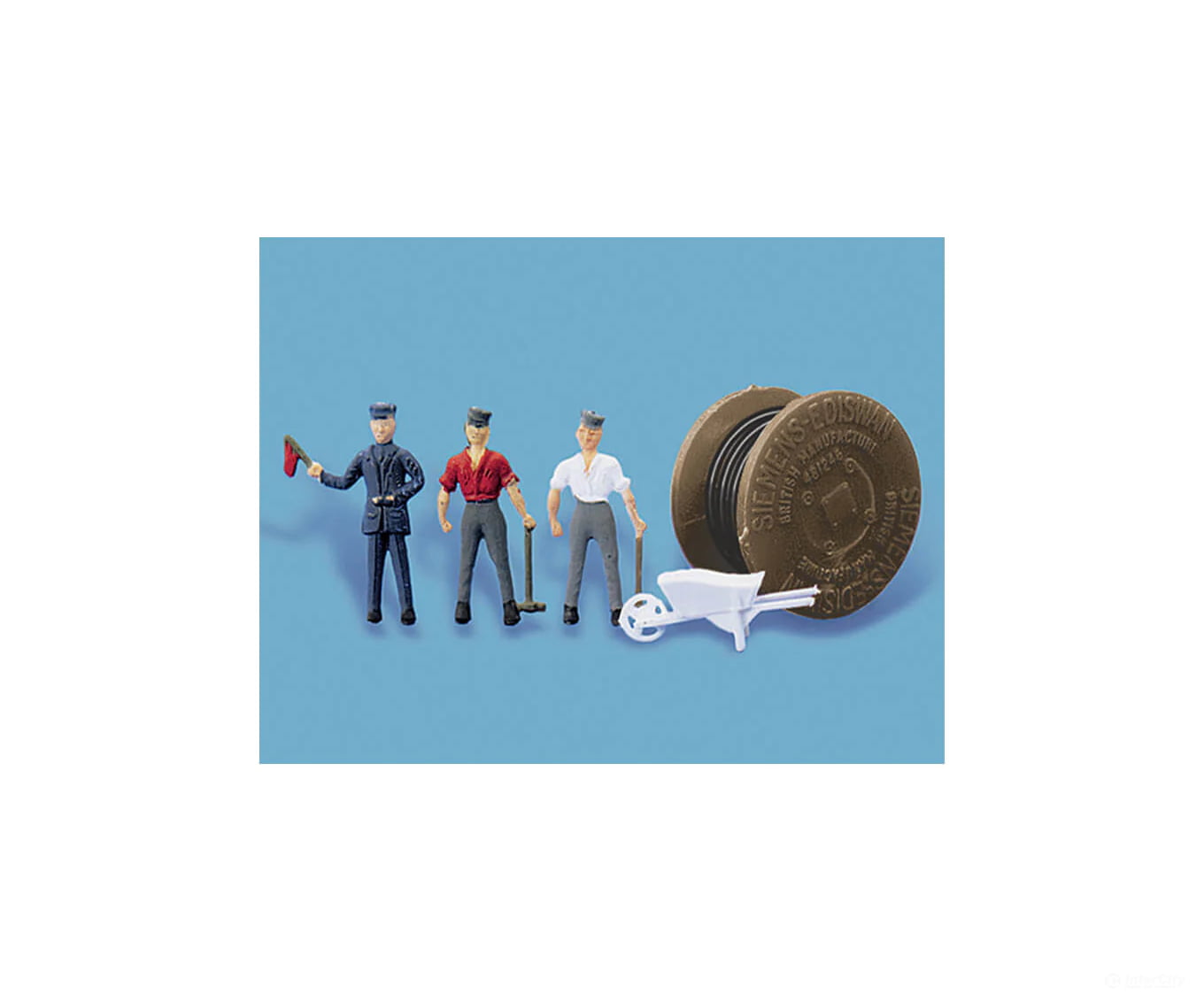 Peco 5078 Cable Laying Party - 3 Workers Spool Wheelbarrow Figures