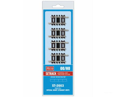 Peco St2003 Code 100 Nickel Silver Special Short Straight - Setrack 1-5/8 4.1Cm Pkg(4) Track &