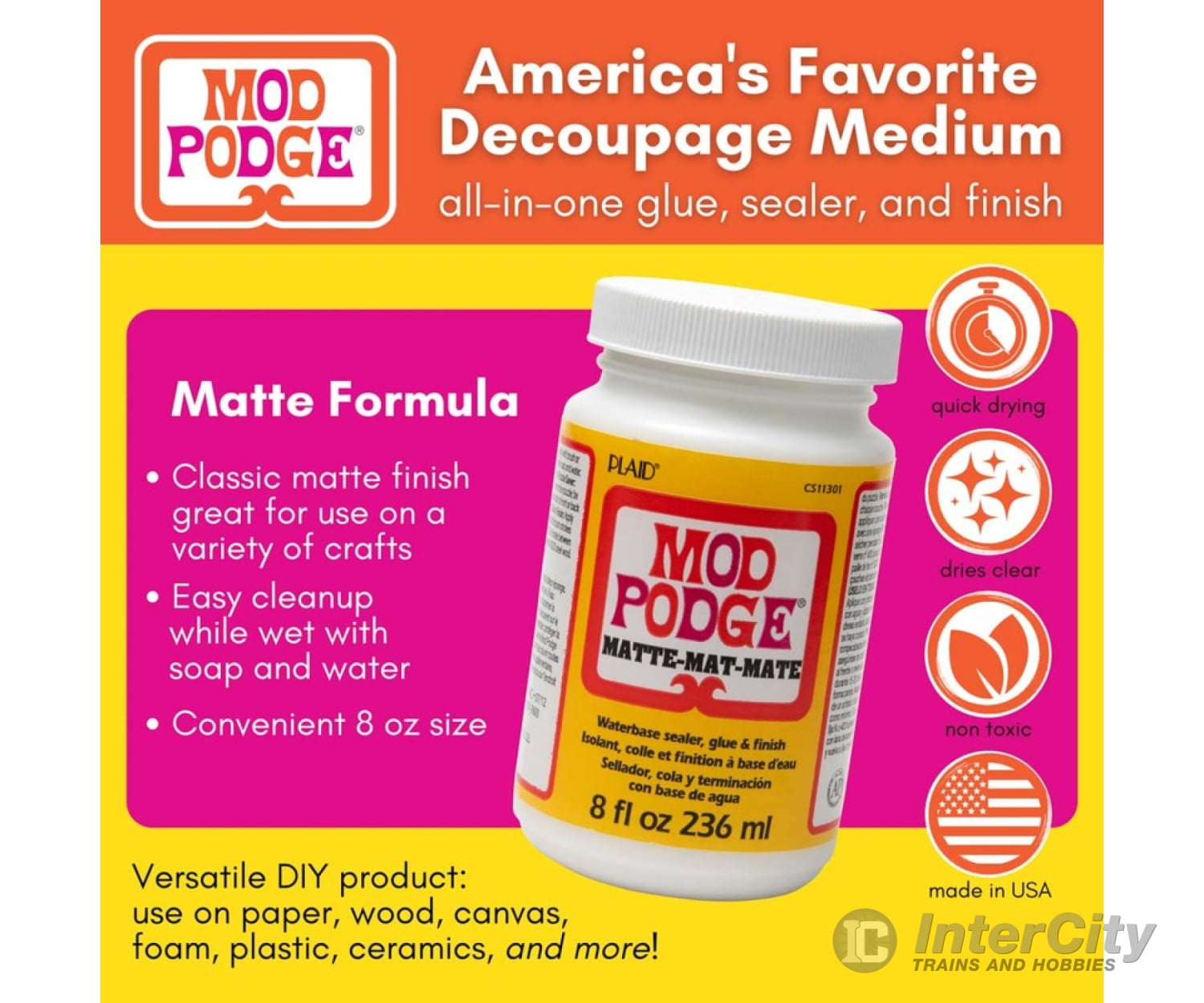 Plaid Cs11301 Mod Podge Waterbase Sealer/Glue/Finish Matte (8Oz) Glues & Adhesives