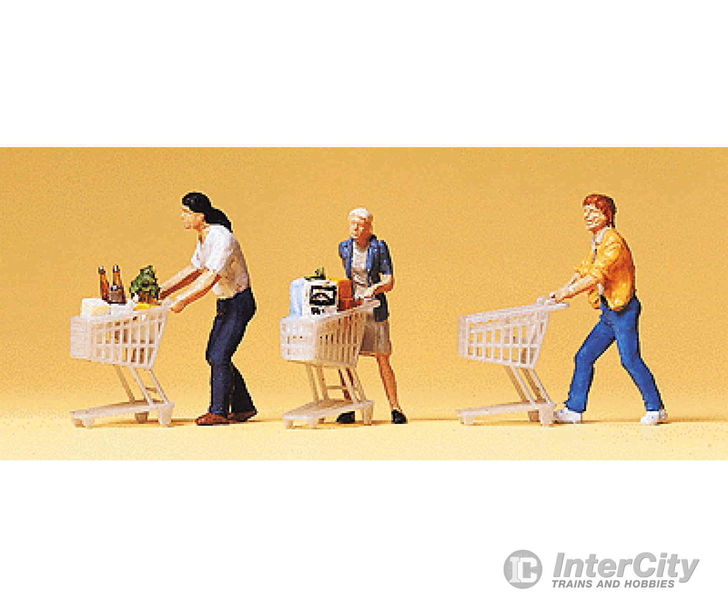 Preiser Ho 10488 Pedestrians -- People W/Grocery Carts Pkg(3) - 3 Figures) Figures