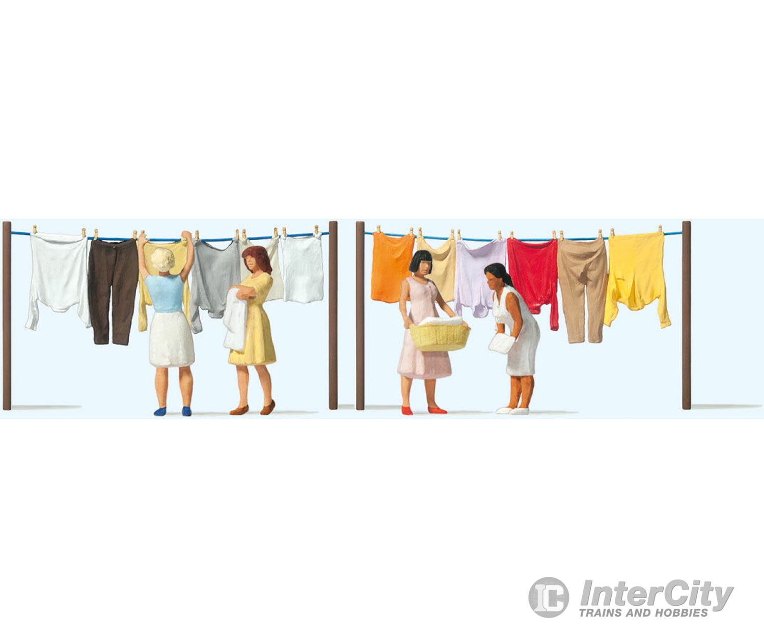 Preiser Ho 10741 Women Hanging Laundry -- 4 And 2 Clothes Lines Figures