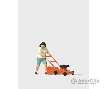 Preiser Ho 28085 Woman Mowing The Lawn Figures