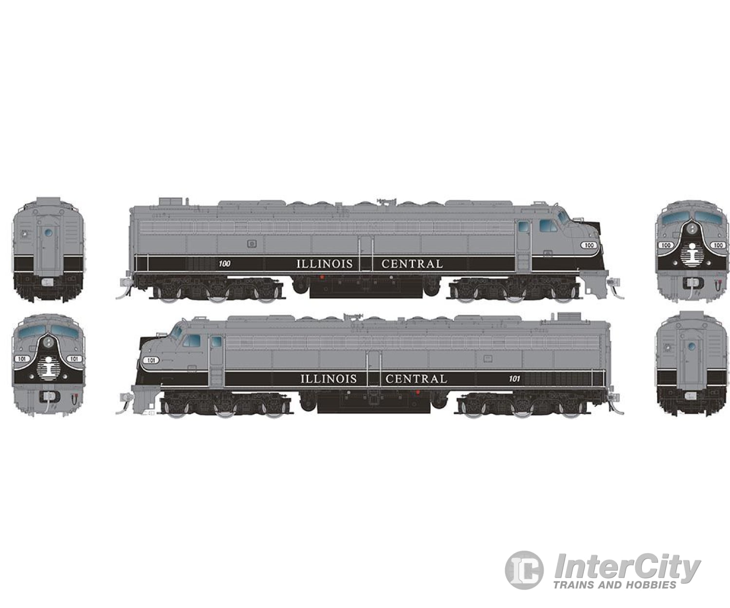 Rapido 028317 Ho Emd E8A + W/Hep (Dc/Silent): Illinois Central: #100 101 Locomotives