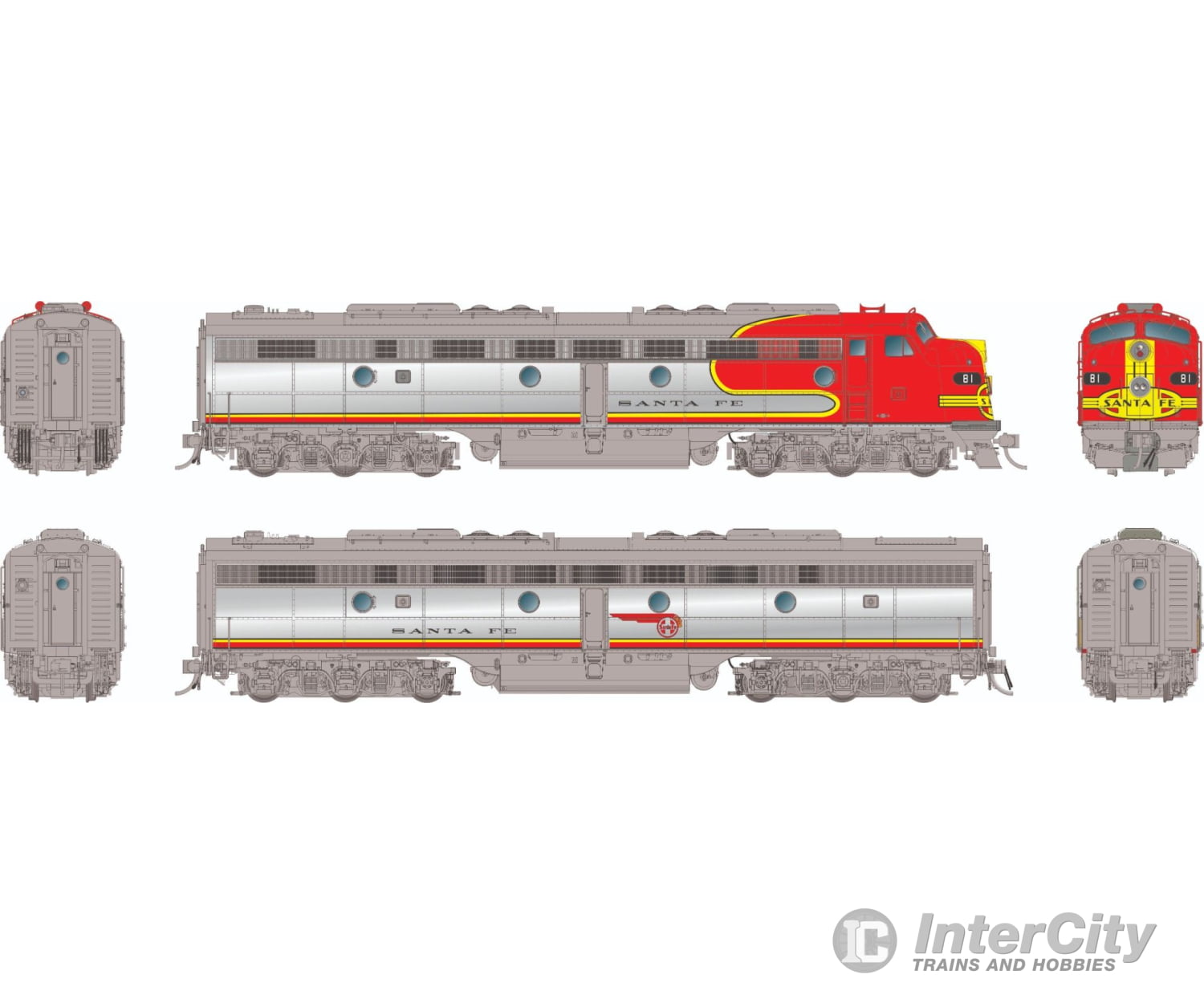 Rapido 028574 Ho Emd E8Ma + E8Mb (Dc/Dcc/Sound): At&Sf - Warbonnet: #81L 81A Locomotives