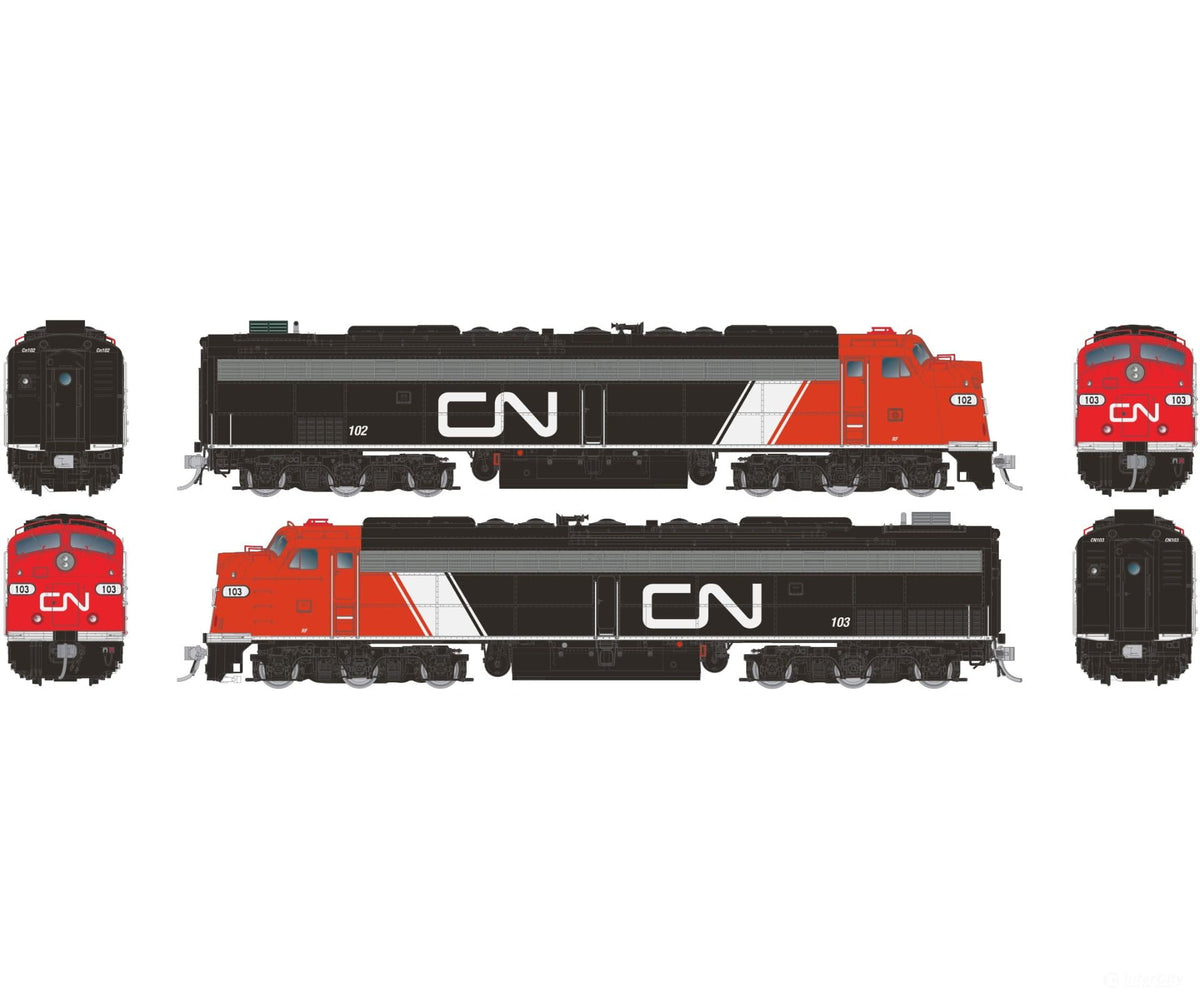 Rapido 028816 HO EMD E8A + E8A w/HEP (DC/DCC/Sound): CN - Noodle: #102 + 103 - Locomotives