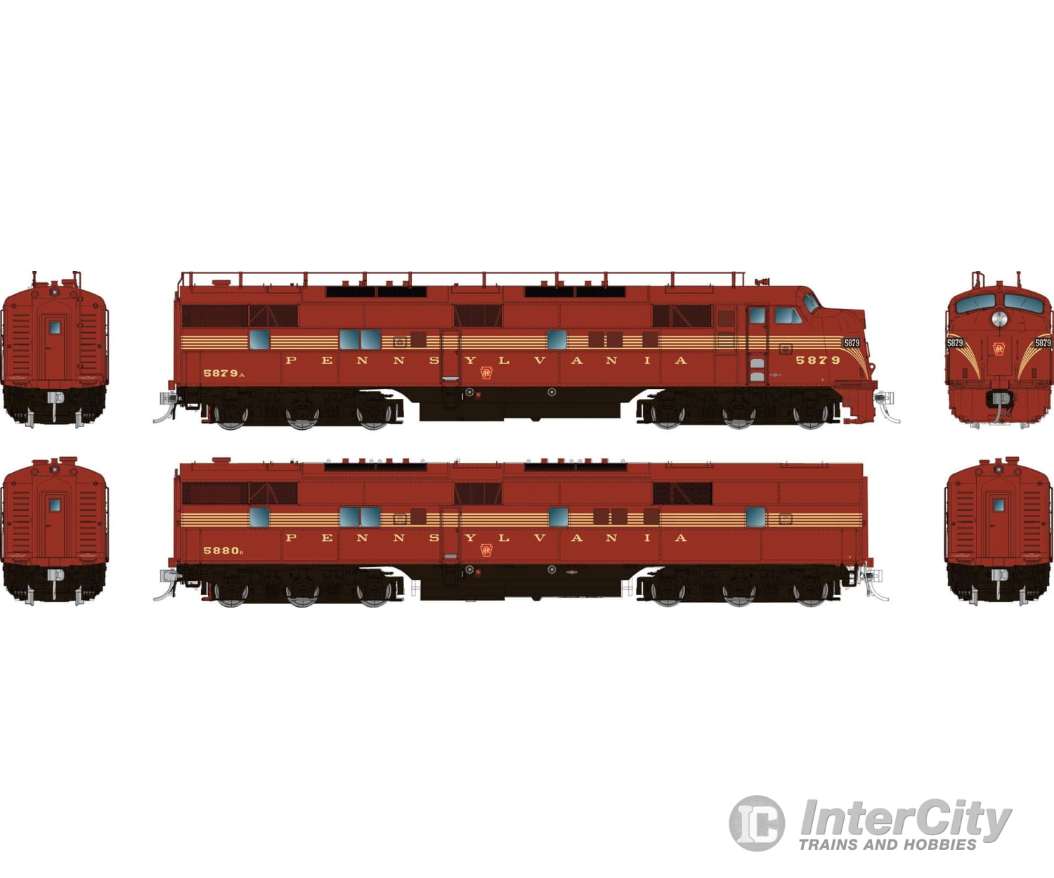 Rapido 029525 HO EMD E7A + E7B (DC/DCC/Sound): Pennsylvania - 5 Stripe Scheme: #5883 + #5842B Locomotives