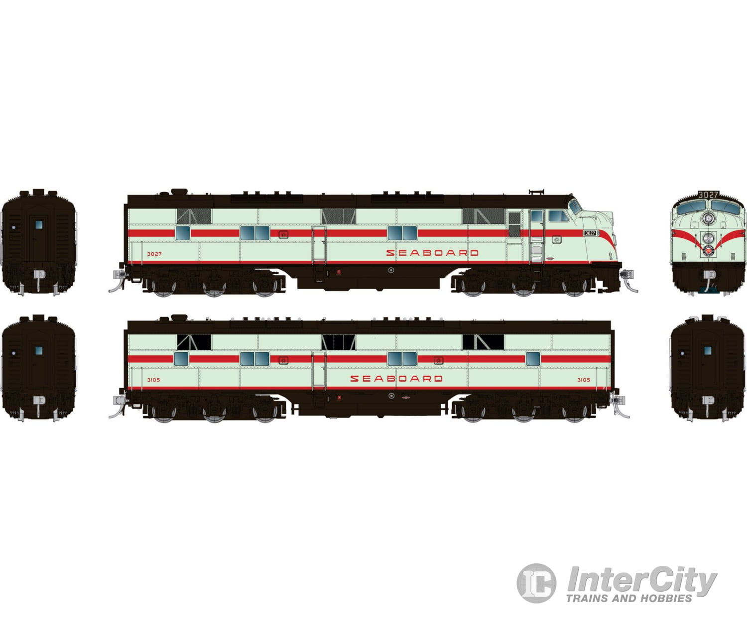 Rapido 029529 HO EMD E7A + E7B (DC/DCC/Sound): Seaboard Air Line - Mint Green: #3027 + #3105 Locomotives