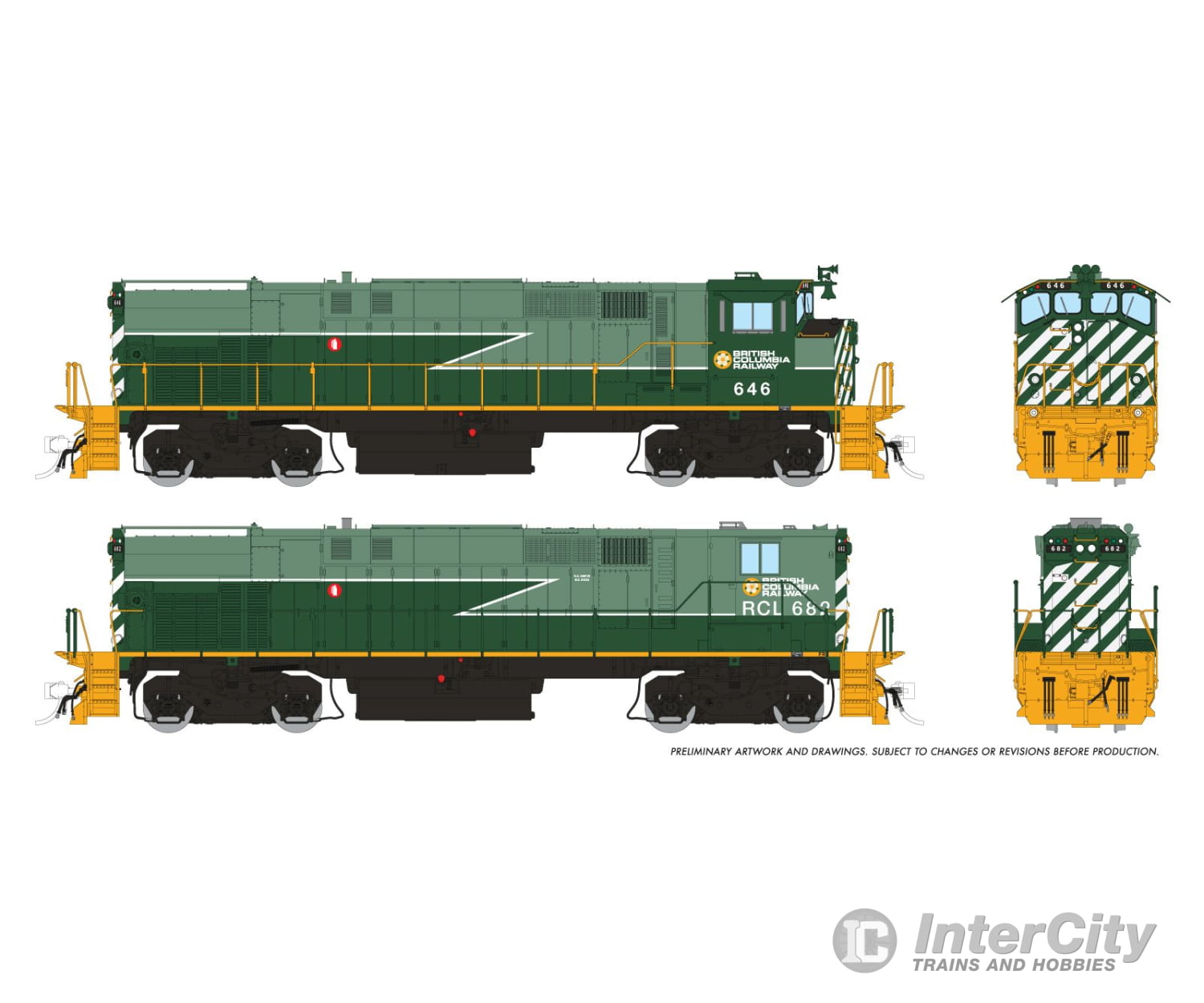 Rapido 033528 Ho M420 + M420B (Dc/Dcc/Sound): Bcr - Green Lightning Stripe Scheme: #646 #682